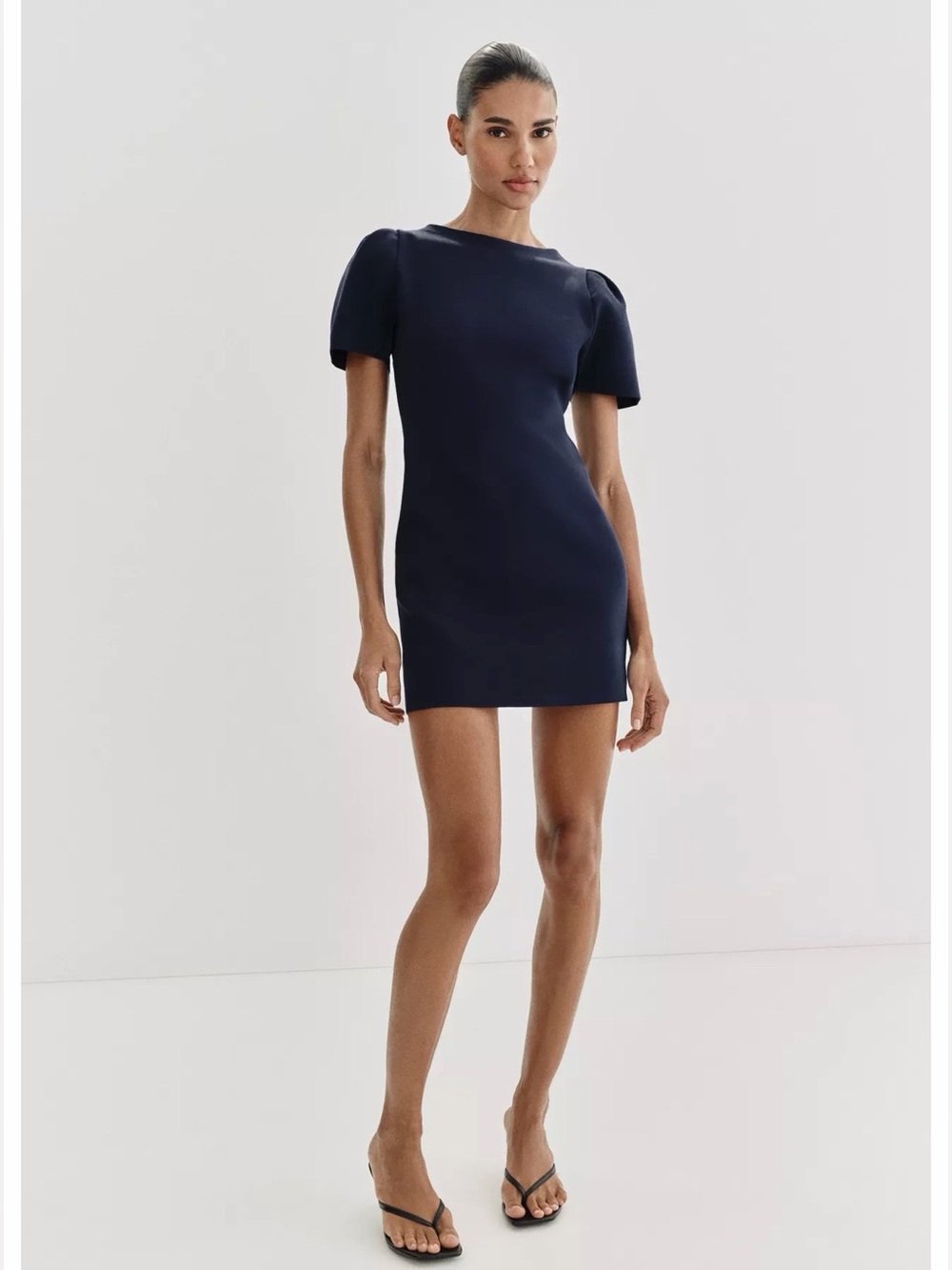ZARA knit puff sleeve knit mini dress SZ S ink blue NWOT